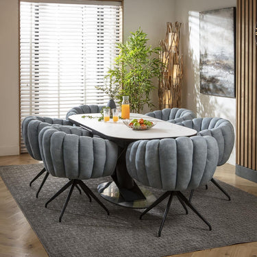 Quatropi 6 Seat Extendable Dining Set Ceramic Dining Table and Chairs Blue White