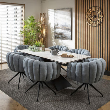 Quatropi 6 Seat Extendable Dining Set Ceramic Dining Table and Chairs Blue White