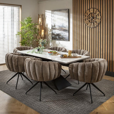 Quatropi 6 Seat Extendable Dining Set Ceramic Dining Table and Chairs Brown White