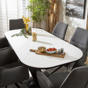 Quatropi 6 Seat Extendable Dining Set Ceramic Dining Table and Chairs Grey White