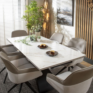 Quatropi 6 Seat Extendable Dining Set Ceramic Dining Table and Chairs White Gold