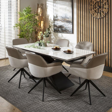 Quatropi 6 Seat Extendable Dining Set Ceramic Dining Table and Chairs White Gold