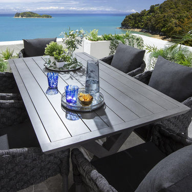 Quatropi 6 Seat Garden Table and Chairs Dining Set Grey Wood Effect Aluminium 