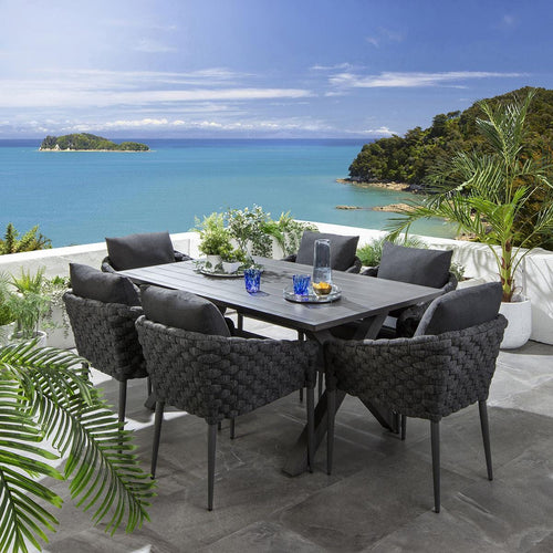 Sundowner 6 Seater Garden Dining Set Charcoal Grey Wood Effect Aluminium