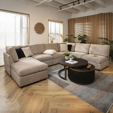 Quatropi 6 Seat Large Sectional U-Shape Corner Sofa Sectional Couch Beige Boucle