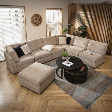 Quatropi 6 Seat Large Sectional U-Shape Corner Sofa Sectional Couch Beige Boucle