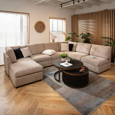 Quatropi 6 Seat Large Sectional U-Shape Corner Sofa Sectional Couch Beige Boucle