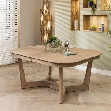 Quatropi 6 Seat Natural Wooden Extendable Dining Table And Chairs Beige Leather