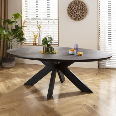 Quatropi 6 Seat Oval Modern Dining Table and Chairs Dining Set Light Grey Black