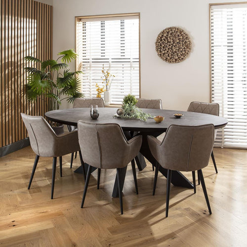Mia 6 Seat Oval Modern Dining Set Light Grey & Black