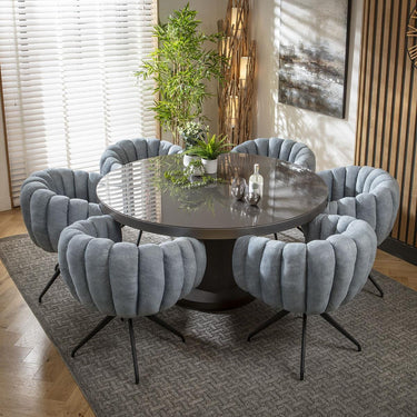 Quatropi 6 Seat Round Dining Set Glass Dining Table and Chairs White Blue Grey