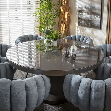 Quatropi 6 Seat Round Dining Set Glass Dining Table and Chairs White Blue Grey