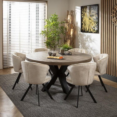Quatropi 6 Seat Wooden Round Dining Set Reclaimed Oak Dining Table and Chairs Cream