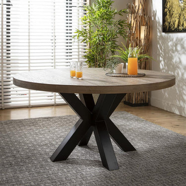 Quatropi 6 Seat Wooden Round Dining Set Reclaimed Oak Dining Table and Chairs Grey