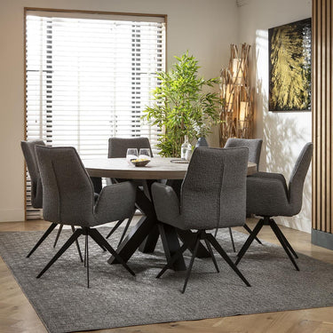 Quatropi 6 Seat Wooden Round Dining Set Reclaimed Oak Dining Table and Chairs Grey