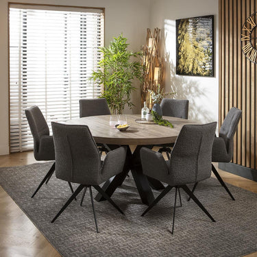 Quatropi 6 Seat Wooden Round Dining Set Reclaimed Oak Dining Table and Chairs Grey