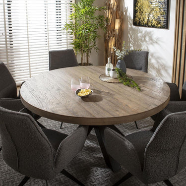 Quatropi 6 Seat Wooden Round Dining Set Reclaimed Oak Dining Table and Chairs Grey