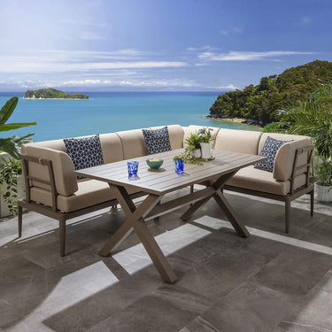 Quatropi 6-Seater Aluminium Garden Dining Set Metal Outdoor Bench & Table in Beige L3