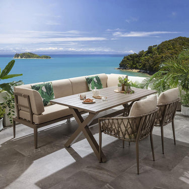 Quatropi 6-Seater Aluminium Garden Dining Set Outdoor Bench Table & Chairs in Beige S1