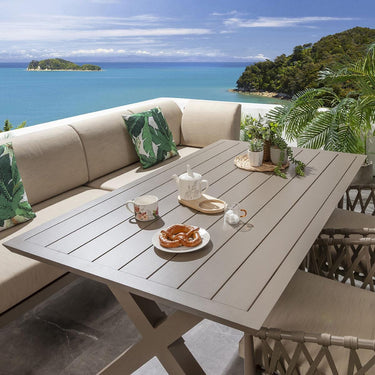 Quatropi 6-Seater Aluminium Garden Dining Set Outdoor Bench Table & Chairs in Beige S1