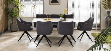 Quatropi 6 Seater Dining Table With Bench And Chairs Set - White Ceramic Marble