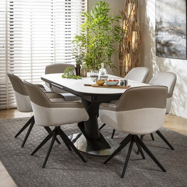 Quatropi 6 Seater Extendable Dining Set Ceramic Dining Table and Chairs White