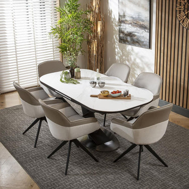 Quatropi 6 Seater Extendable Dining Set Ceramic Dining Table and Chairs White