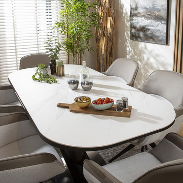 Quatropi 6 Seater Extendable Dining Set Ceramic Dining Table and Chairs White