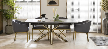 Quatropi 6 Seater Extendable Dining Set - Grey Ceramic Table - Premium Velvet Chairs