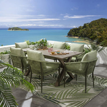 Quatropi 6 Seater Garden Table and Chairs Dining Set Aluminium Green Beige
