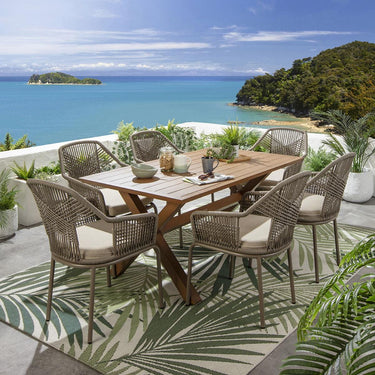 Quatropi 6 Seater Garden Table and Chairs Dining Set Beige Wood Effect Aluminium 