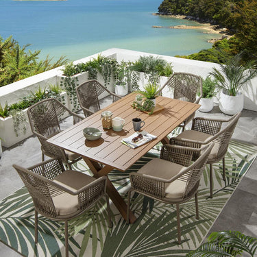Quatropi 6 Seater Garden Table and Chairs Dining Set Beige Wood Effect Aluminium 