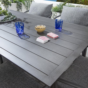 Quatropi 6 Seater Garden Table and Chairs Dining Set Grey Wood Effect Aluminium