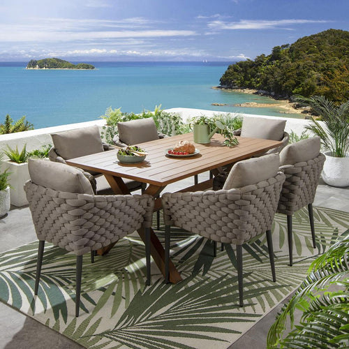 Sundowner 6 Seater Garden Dining Set Coffee & Oak Wood Effect Aluminium