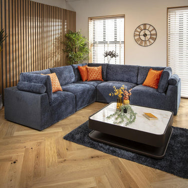 Quatropi 6 Seater L-Shape Sofa Sectional Modular Corner Sofa Couch Blue