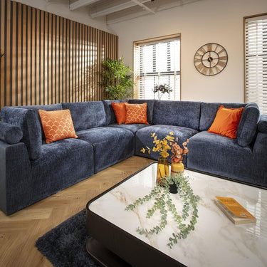 Quatropi 6 Seater L-Shape Sofa Sectional Modular Corner Sofa Couch Blue