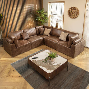 Quatropi 6 Seater L-Shape Sofa Sectional Modular Corner Sofa Couch Brown