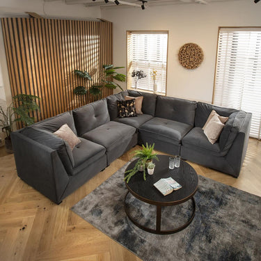 Quatropi 6 Seater L-Shape Sofa Sectional Modular Corner Sofa Couch Grey Velvet