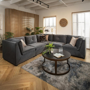 Quatropi 6 Seater L-Shape Sofa Sectional Modular Corner Sofa Couch Grey Velvet