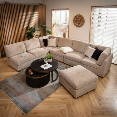 Quatropi 6 Seater Large Modular U-Shape Corner Sofa Sectional Couch Beige Boucle