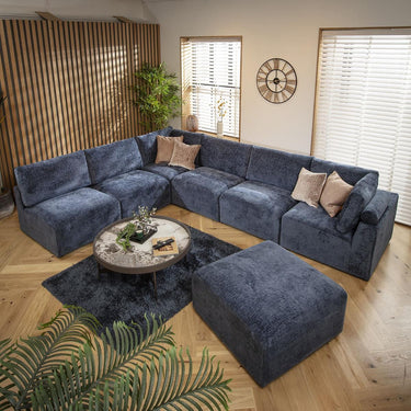 Quatropi 6 Seater Large Modular U-Shape Corner Sofa Sectional Couch Blue