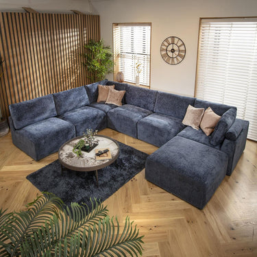 Quatropi 6 Seater Large Modular U-Shape Corner Sofa Sectional Couch Blue