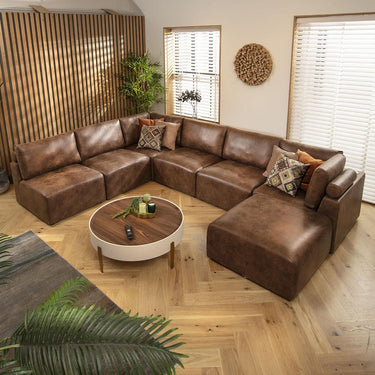 Quatropi 6 Seater Large Modular U-Shape Corner Sofa Sectional Couch Brown