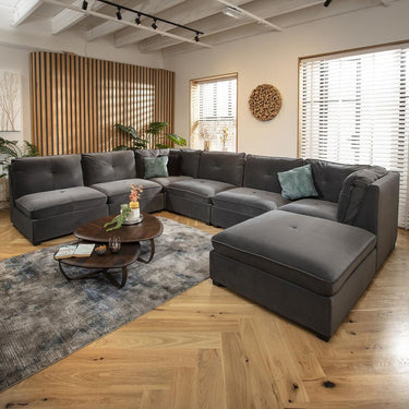 Quatropi 6 Seater Large Modular U-Shape Corner Sofa Sectional Couch Grey Velvet