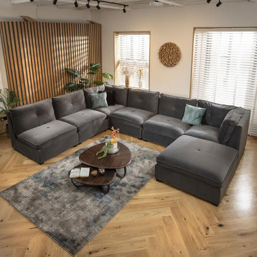 Quatropi 6 Seater Large Modular U-Shape Corner Sofa Sectional Couch Grey Velvet