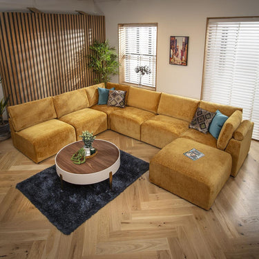 Quatropi 6 Seater Large Modular U-Shape Corner Sofa Sectional Couch Mustard