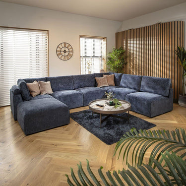 Quatropi 6 Seater Large Sectional U-Shape Corner Sofa Sectional Couch Blue