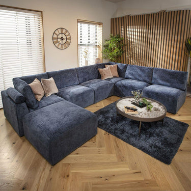Quatropi 6 Seater Large Sectional U-Shape Corner Sofa Sectional Couch Blue