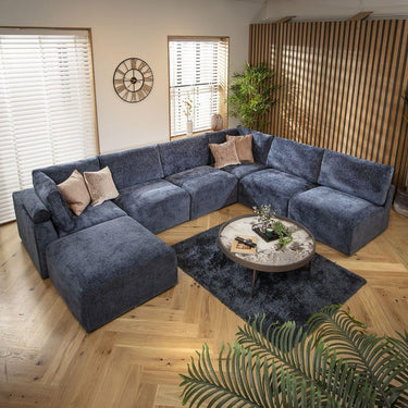 Quatropi 6 Seater Large Sectional U-Shape Corner Sofa Sectional Couch Blue