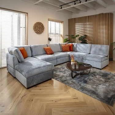 Quatropi 6 Seater Large Sectional U-Shape Corner Sofa Sectional Couch Blue